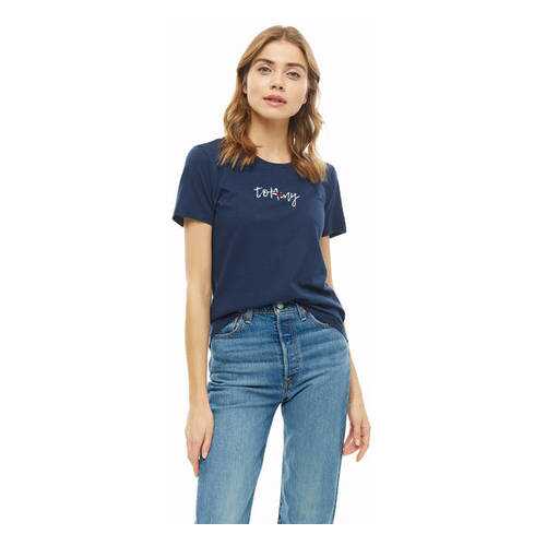 Футболка женская Tommy Jeans DW0DW06710 002 синяя XS в Бершка